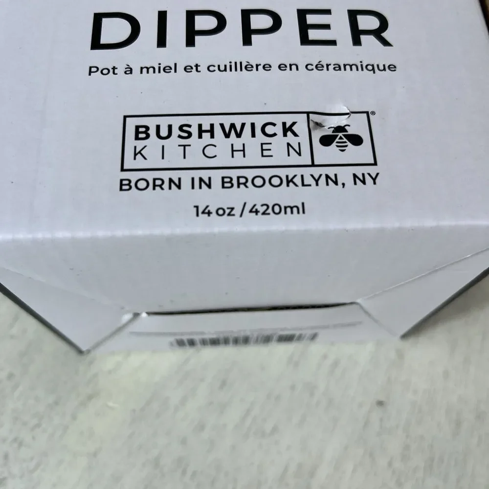 Honey Pot & Dipper White Ceramic Jar‎ Wood Dipper Bushwick Kitchen Honey Storage